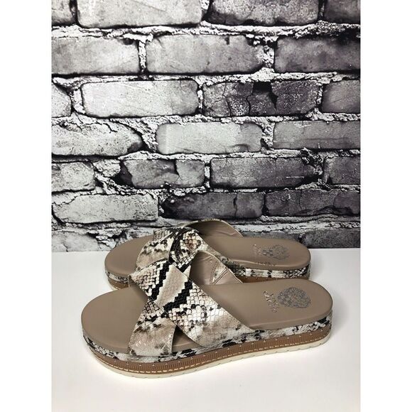 Vince Camuto Ravensie Taupe Leather SnakeSkin Flatform Sandals Women 10M US/42EU - Picture 10 of 16